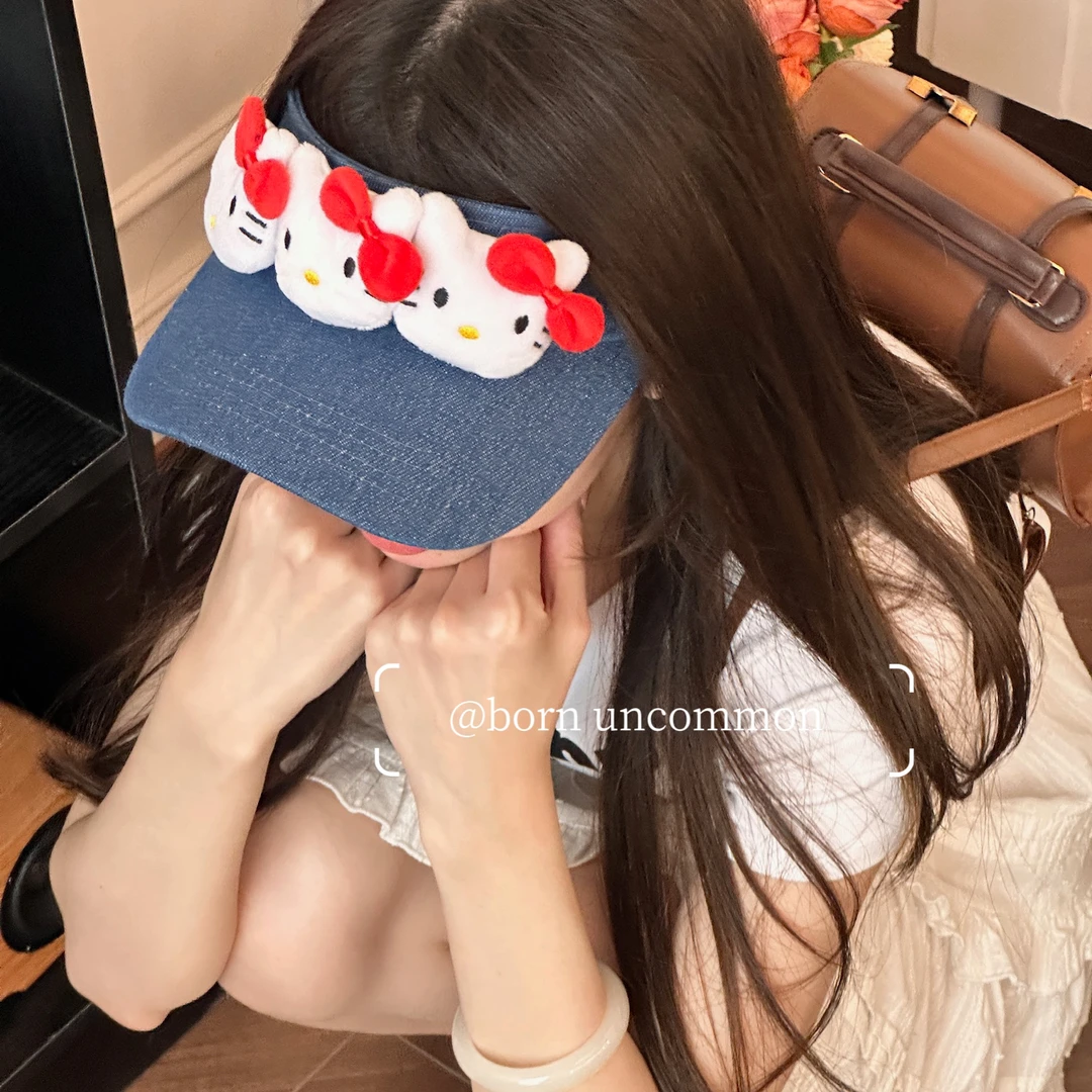 可爱蝴蝶结空顶鸭舌帽防晒新款y2k户外遮阳帽Kitty棒球帽夏天立体