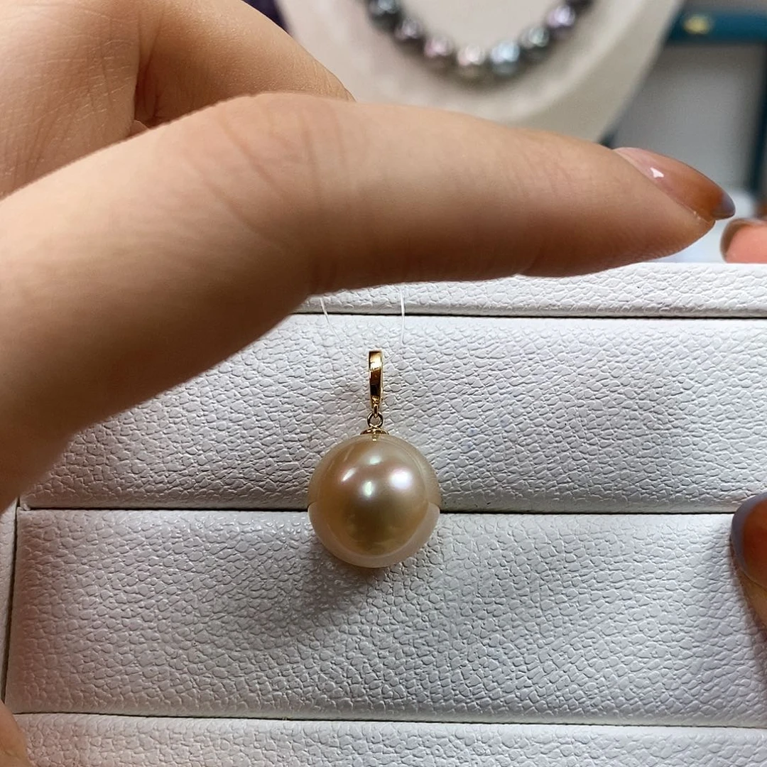 吊坠(不含链)18K金镶嵌海水珍珠13.6m南洋金珠吊坠（基本无暇）
