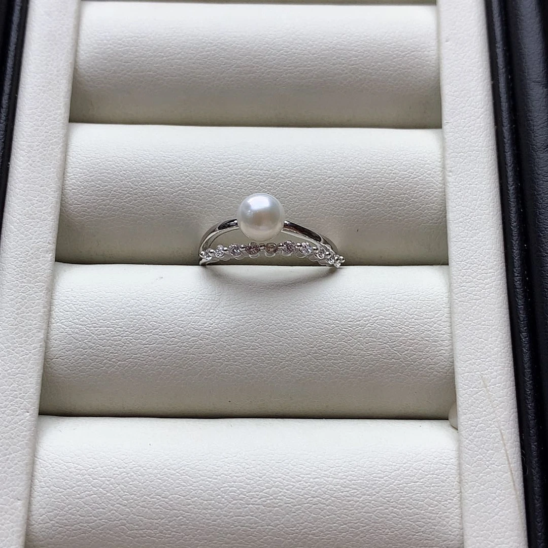 淡水珍珠戒指银S925镶嵌6-7mm