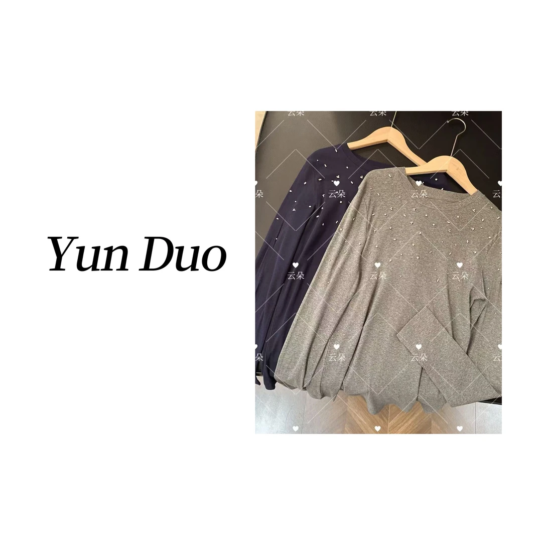 云朵定制 螺纹手工钉钻长袖T恤LD25