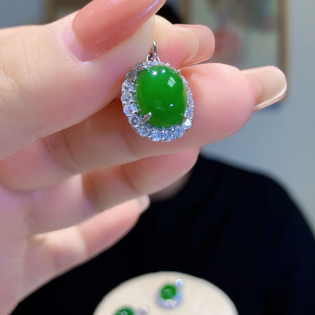 和田玉（碧玉）银S925镀金镶嵌颈饰