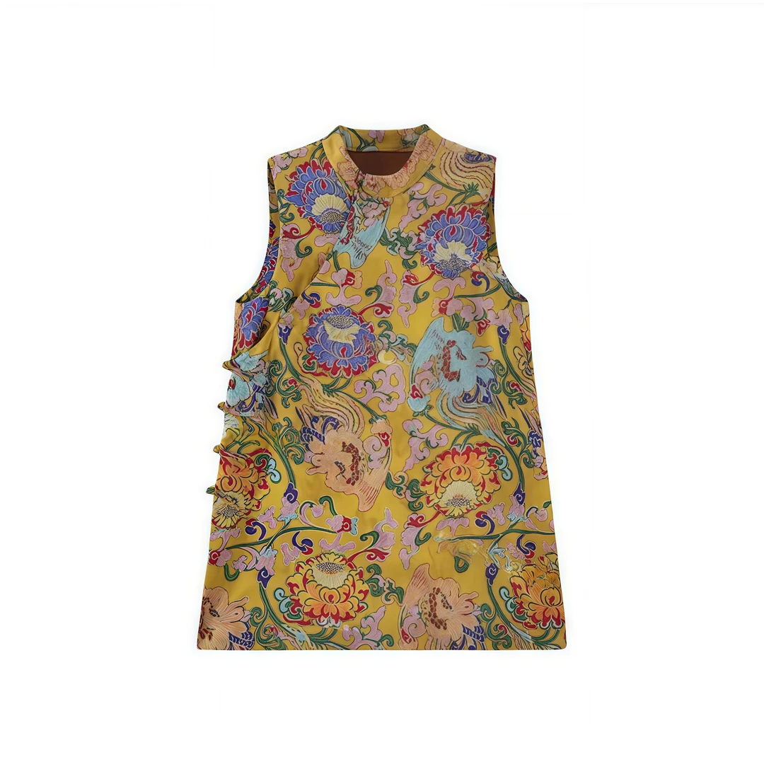 桑蚕丝人丝香云纱新中式中国风提花女士马甲夏季贵妇薄款南油女装