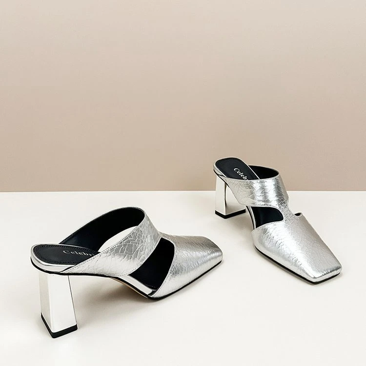 新疆西藏包邮高跟凉拖鞋2025款包空女拖鞋简约外穿时尚方粗跟拖鞋