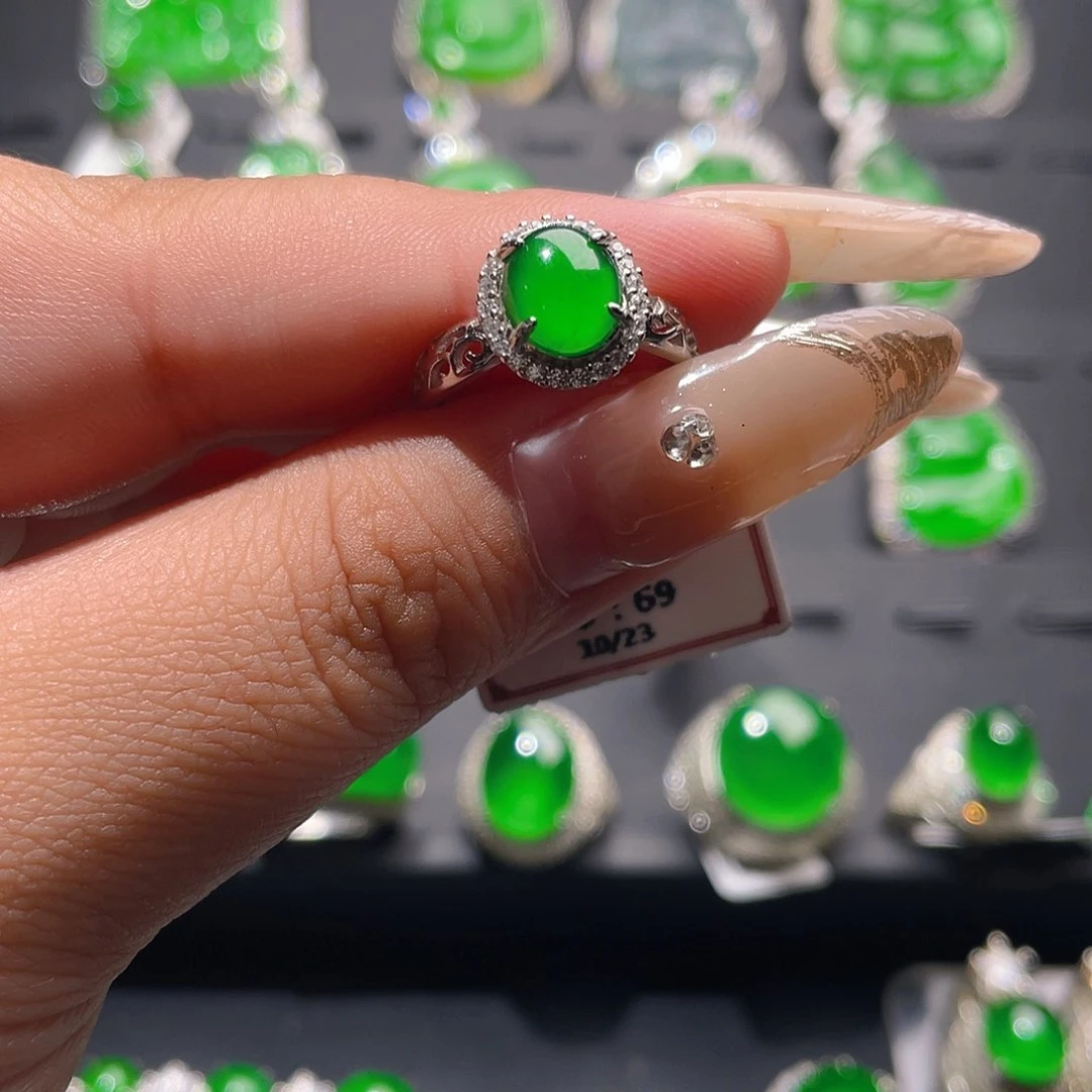 翡翠戒指银S925镶嵌戒指