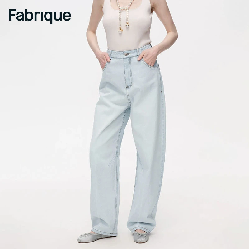【Fabrique】浅蓝色阔腿香蕉牛仔裤新款高腰显瘦设计感垂感牛仔裤