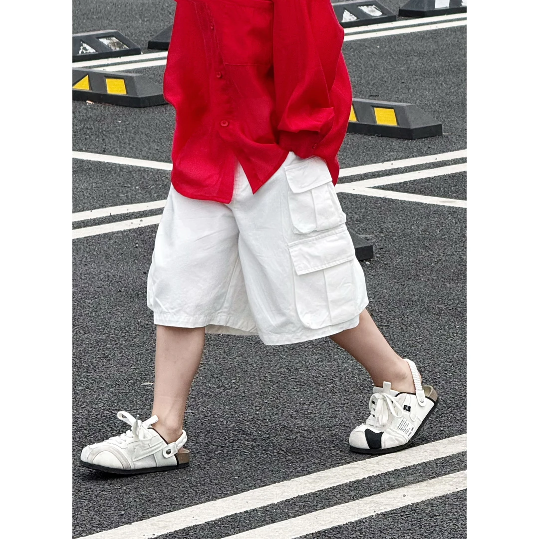 现货THE LUHAN【铂影工装】夏季百搭韩版亲子装中大童白色短裤25174