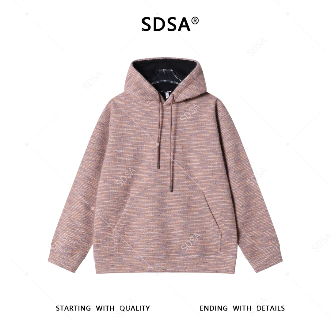SDSA男士秋冬新款痞帅男装潮牌彩色绒毛抽绳连帽卫衣百搭套头上衣