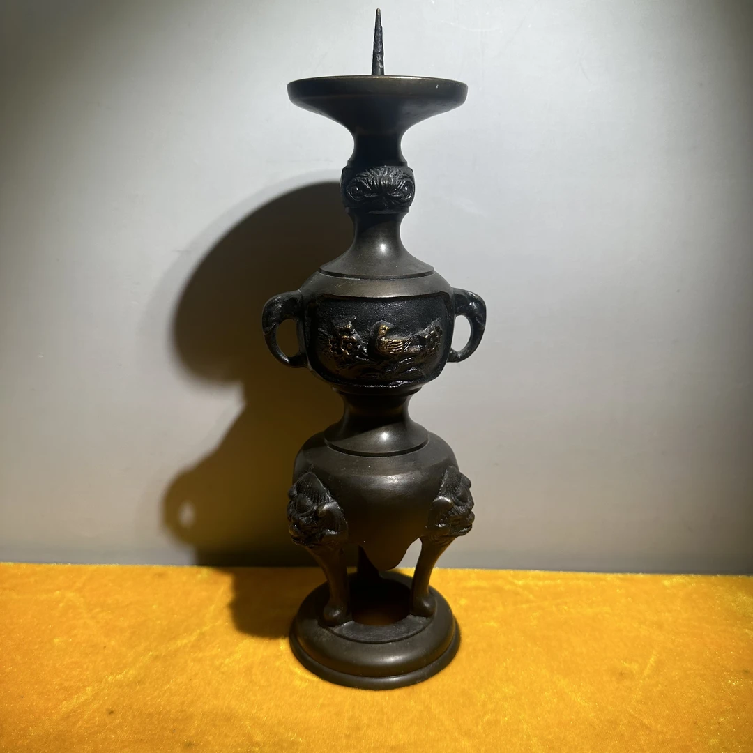 铜烛台/喜鹊登梅/双耳/立体浮雕/大尺寸/北京朝阳文物