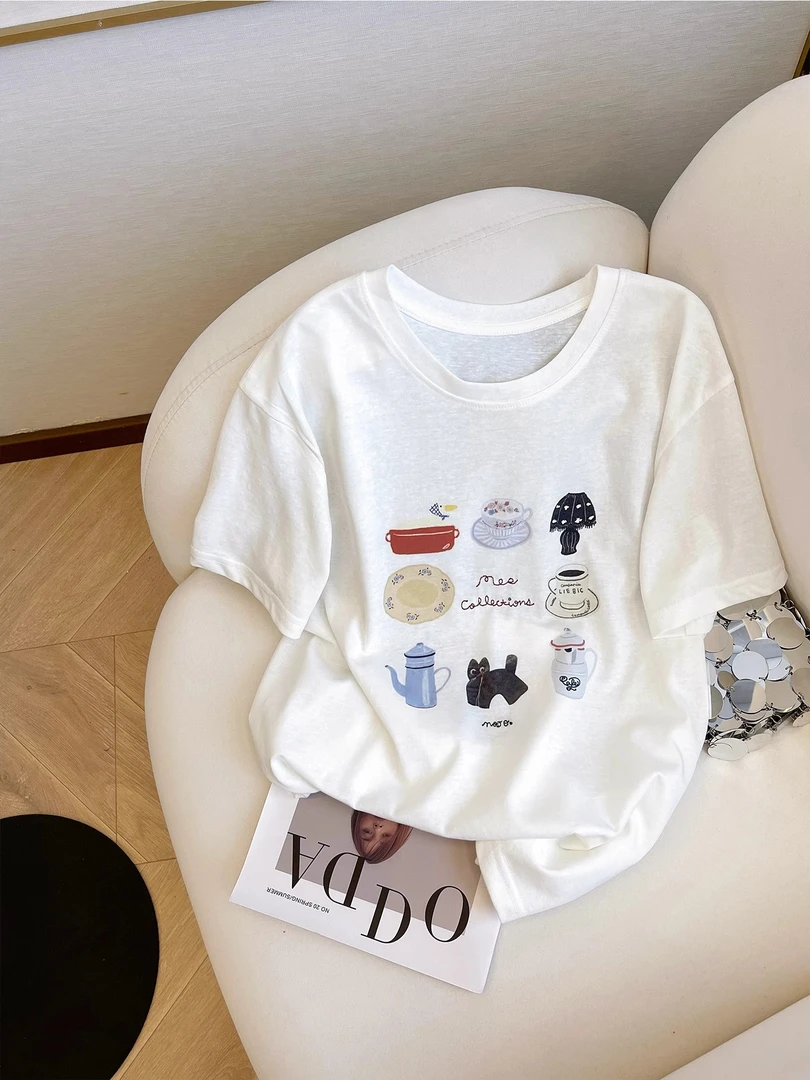 创意趣味印花宽松减龄短袖T恤女2025夏季轻薄透气韩版百搭上衣潮