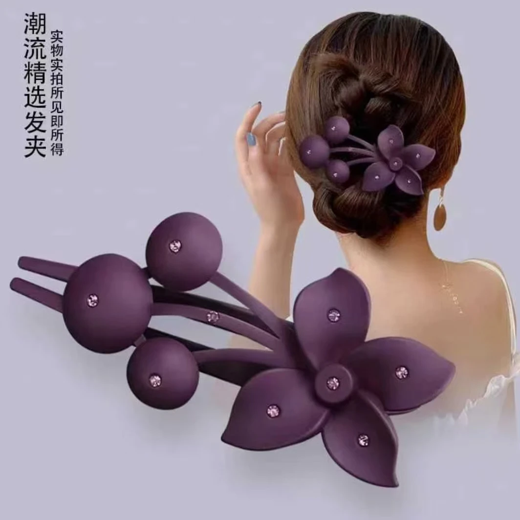 “未来”花朵一字夹紫荆花气质花朵盘发抓夹女磨砂夹子后脑勺鸭嘴夹