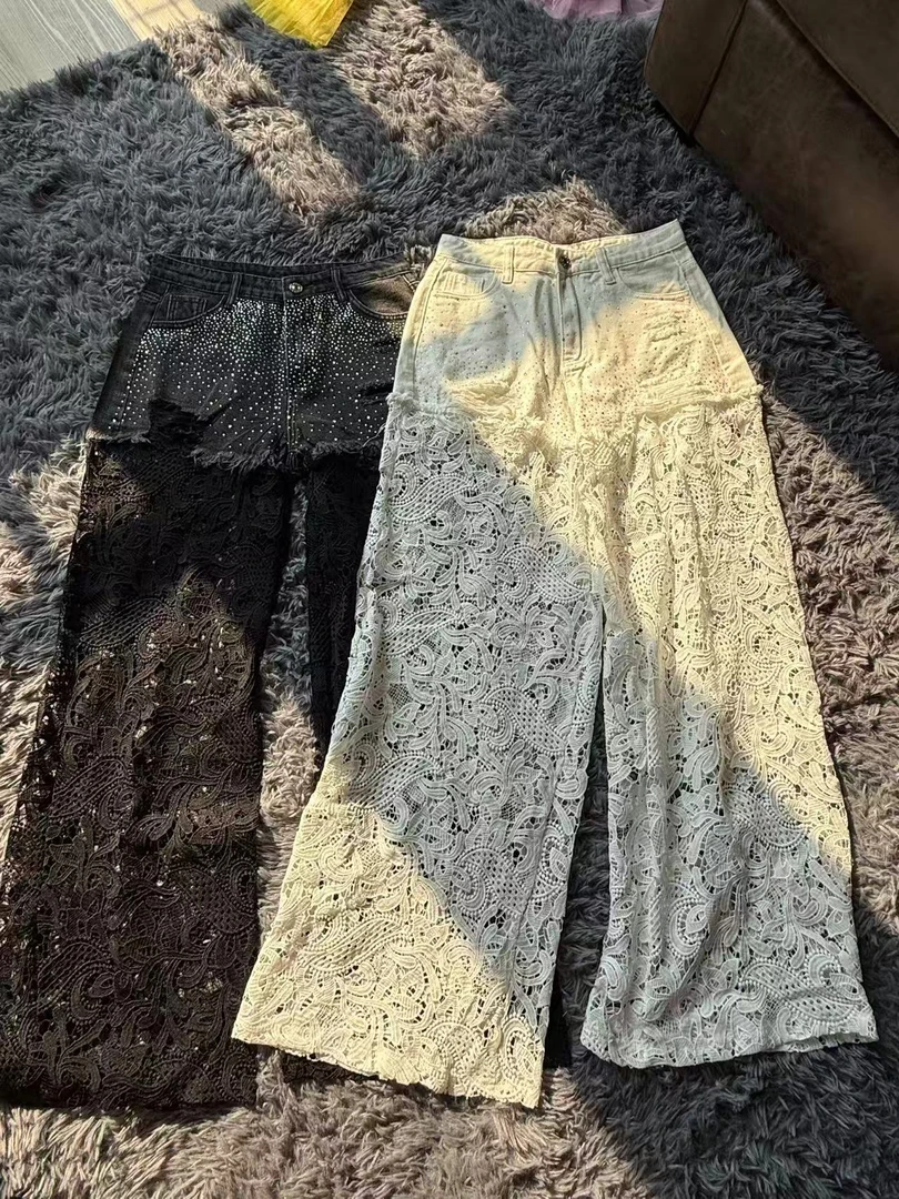 A29 阔腿休闲蕾丝舒适高腰时尚百搭女士夏季显瘦镂空薄款裤子