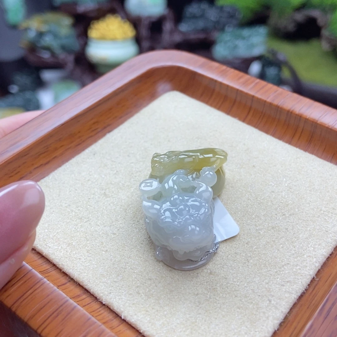 翡翠未镶嵌颈饰A21 冰糖黄子母貔貅