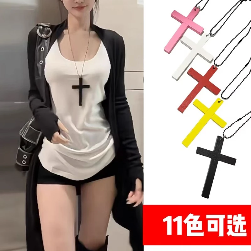 非金属木质项链 十字架项链毛衣链时尚百搭嘻哈亚文化暗黑男女