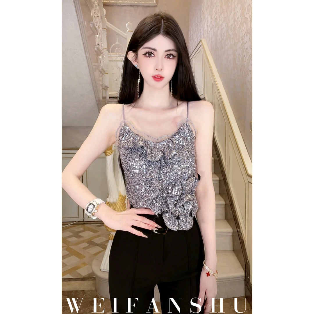 WEIFANSHU/魏凡舒【心动聚焦】春夏新款重工时尚气质高级感亮片吊带