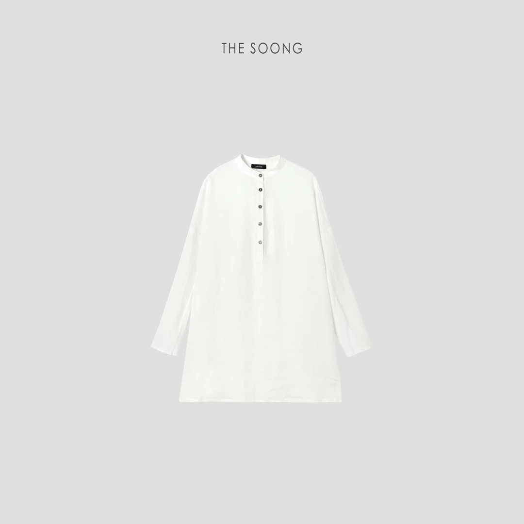 THESOONG|"轻薄素雅"纯天然亚麻呼吸肌理感圆领衬衫裙HBQZ6934