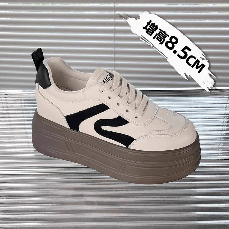 Moleubak厚底德训鞋女2025新款春秋爆款增高小个子百搭小众板鞋