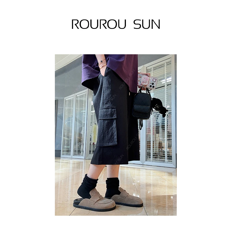 23670美式复古宽松工装休闲短裤高级感阔腿七分裤女