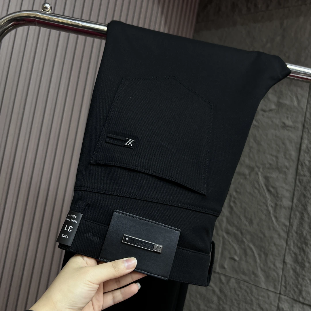 2025-4061-1冬季加绒男士防风中腰立体剪裁休闲裤牛仔直筒修身