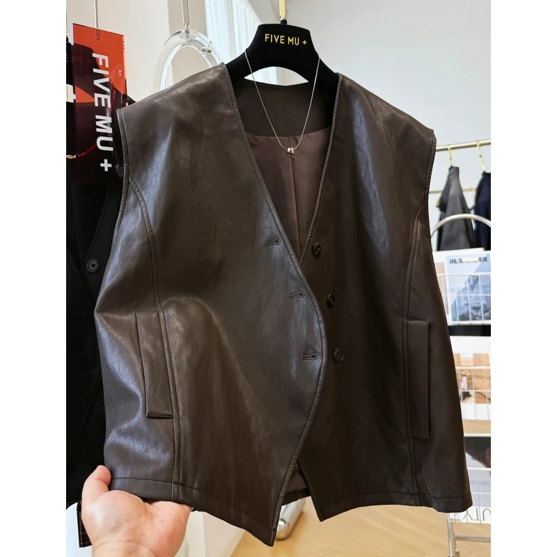 复古皮马甲女款秋冬pu皮衣背心百搭叠穿外搭短款无袖坎肩马夹外套