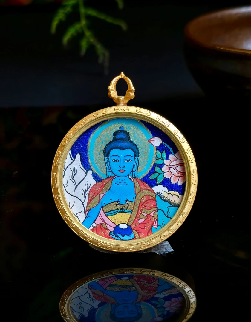 纯手绘唐卡药师纯矿物颜料文玩探宝艺术拉萨直发