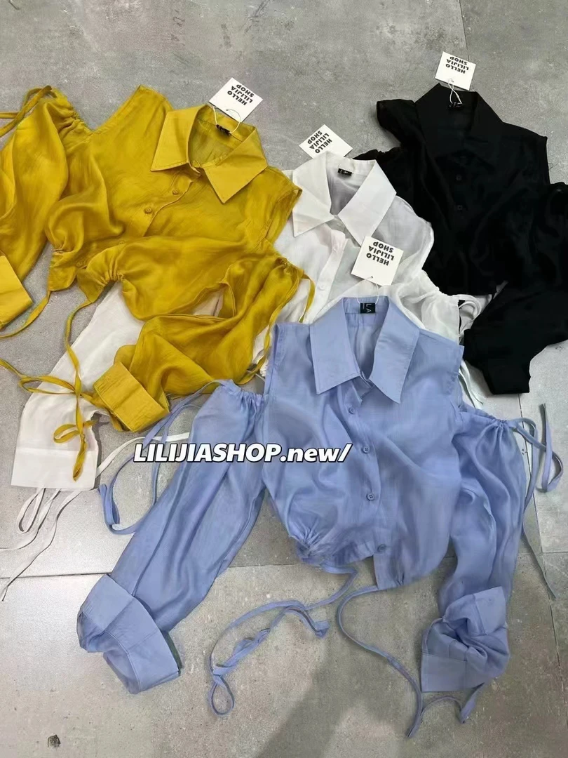 2025新款糖果色气质百搭洋气减龄短款漏肩衬衫