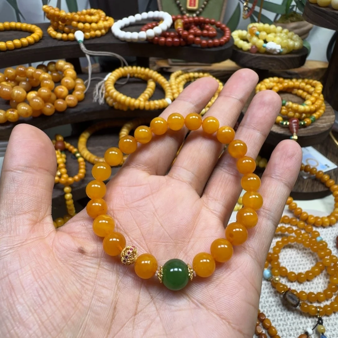 手串琥珀未镶嵌蜜糖红圆珠7mm+单圈