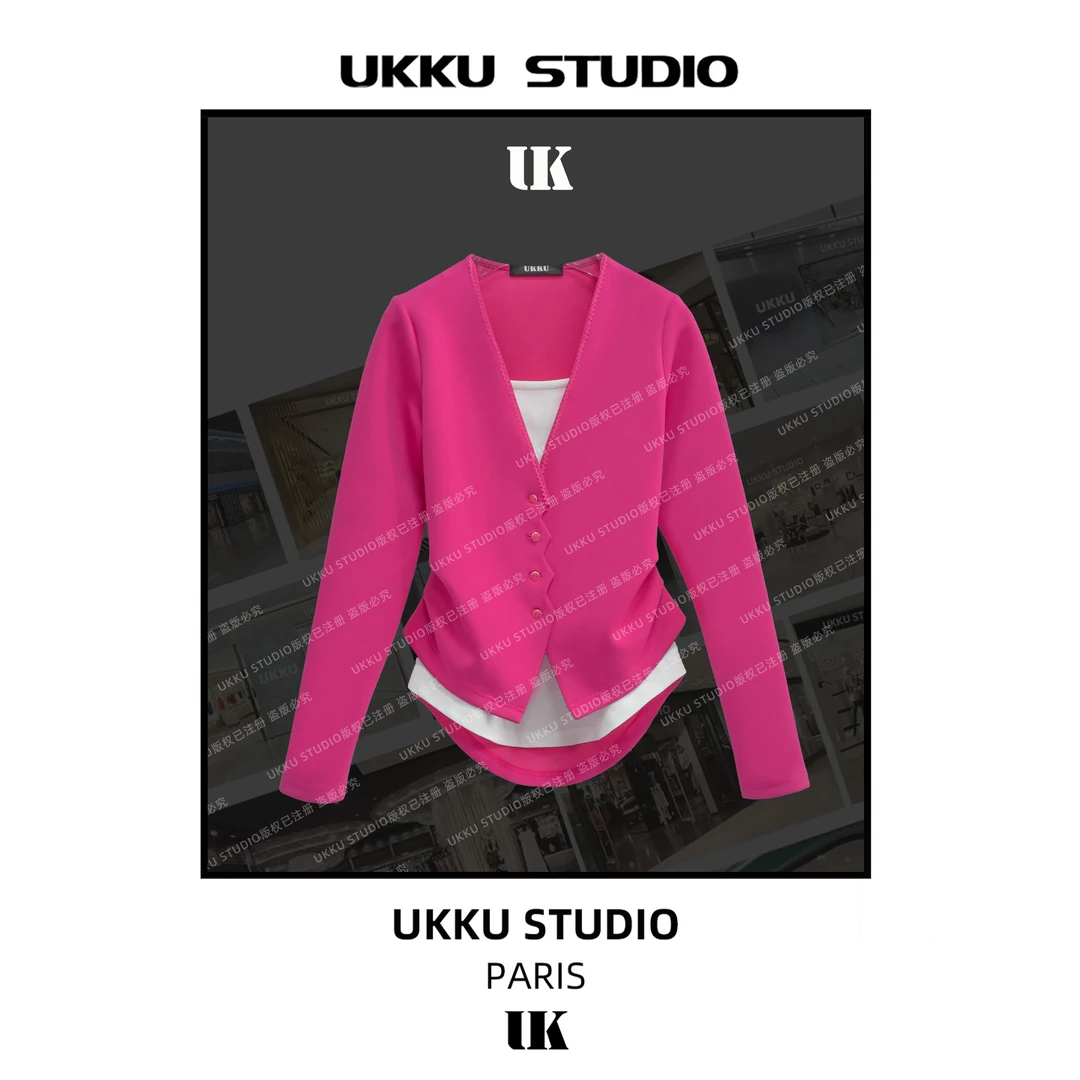 康妮【UKKUSTUDIO】新春时尚网红拼接假两件百搭重磅加厚卫衣613391