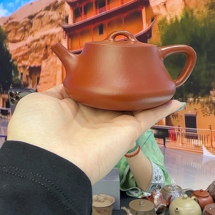 紫砂茶杯朱泥 全手柱瓢  180CC