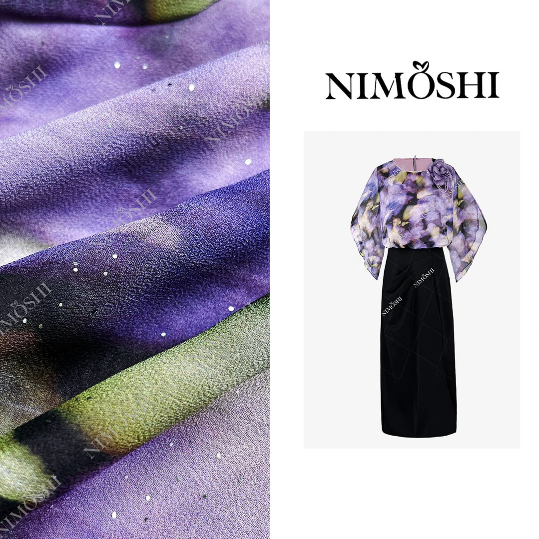 莎总专属夏季感高奢印花紫色系设计气质显瘦连衣裙Q2064