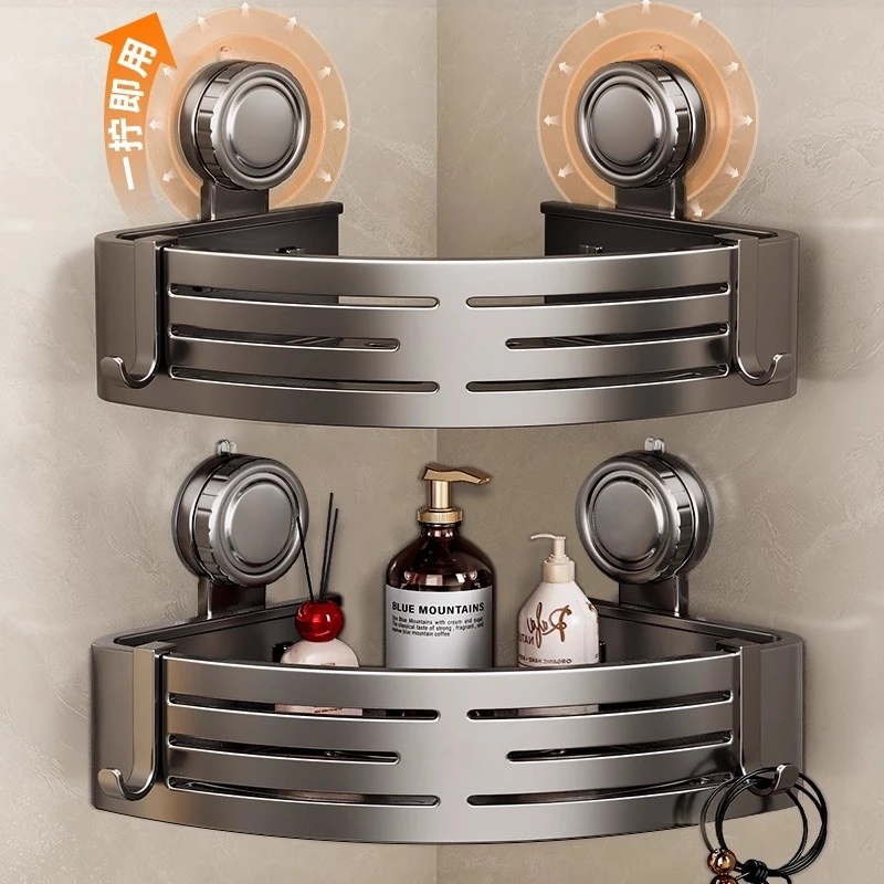 免打孔浴室角架厕所收纳置物架节约空间免打孔式卫生间吸盘三角篮