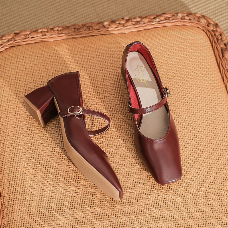 5789-1单鞋系扣防滑套筒方根高跟鞋百搭低跟圆头软底法式