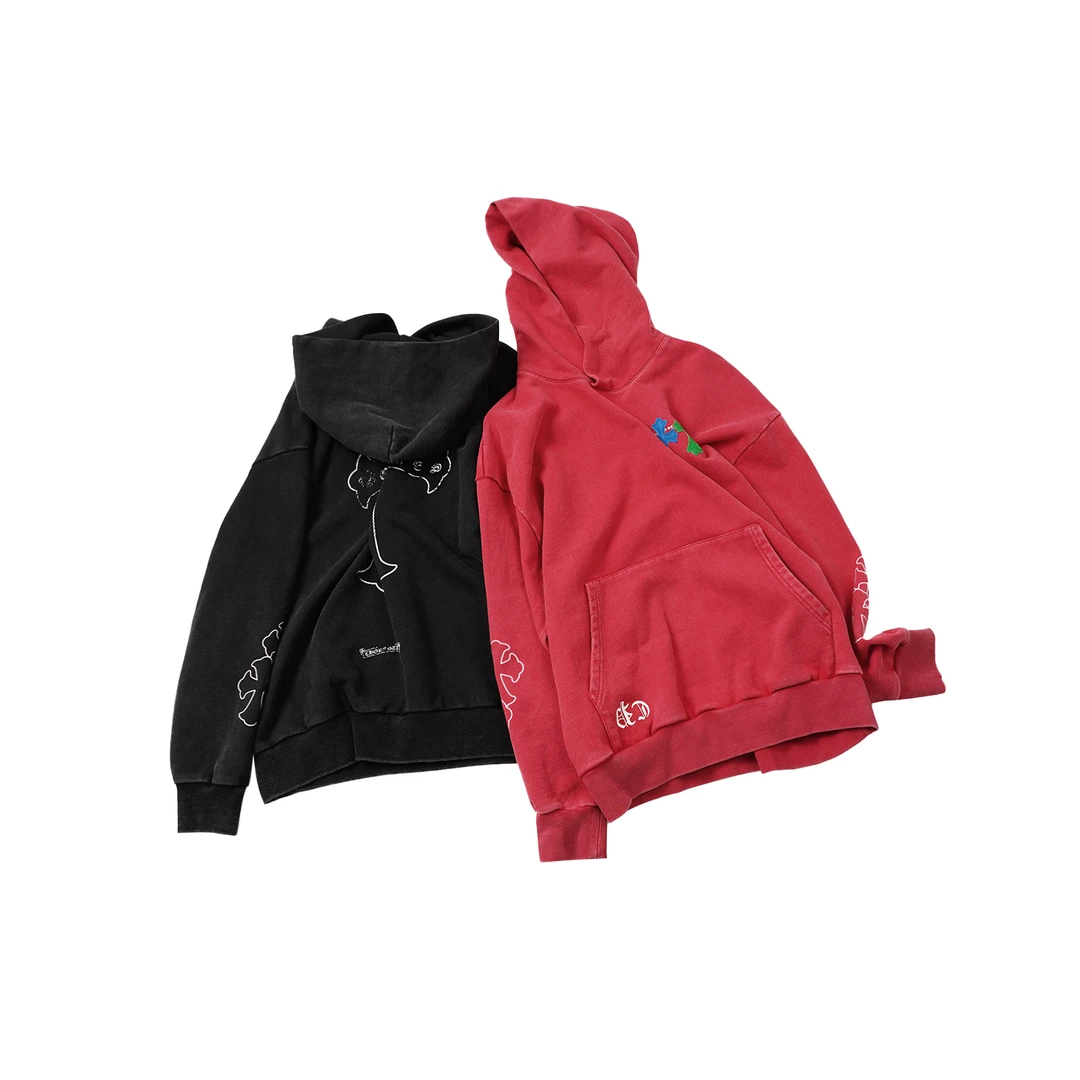 【美式贴皮卫衣】WYCL59109秋冬新款潮牌时尚爆款水洗做旧连帽卫衣