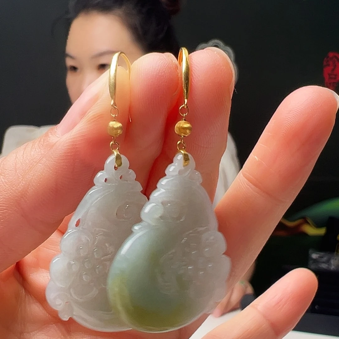 翡翠18K金镶嵌耳饰天然翡翠