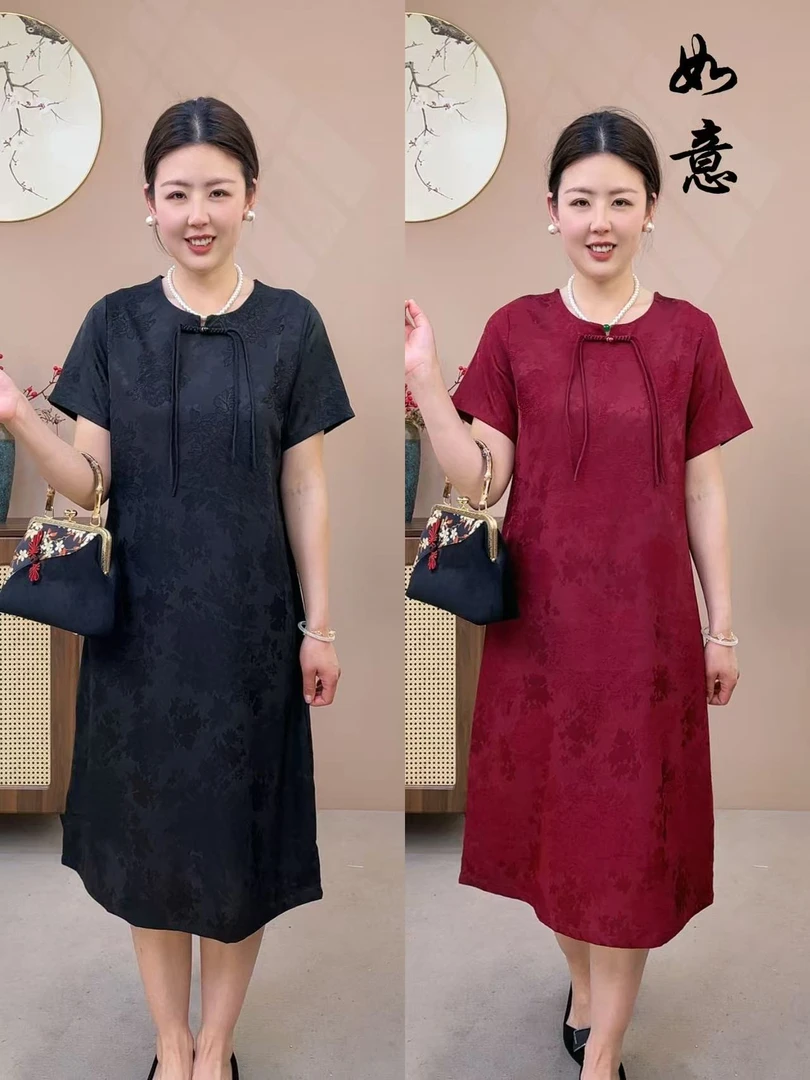 {C娘娘-玉玲珑-连衣裙2025宽松中长款连衣裙气质休闲中老年妈妈装