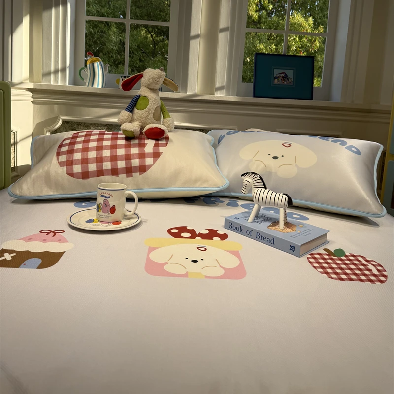 易安阁奶油苹果冰感丝床席三件套冰丝亲肤空调凉席夏天透气1.5m