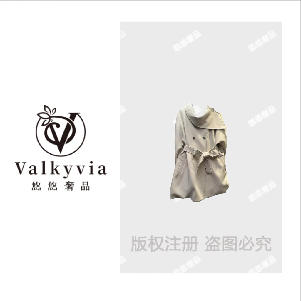 Valkyvia/悠悠奢品显瘦围脖设计系带收腰秋季风衣外套女装Y25104Y