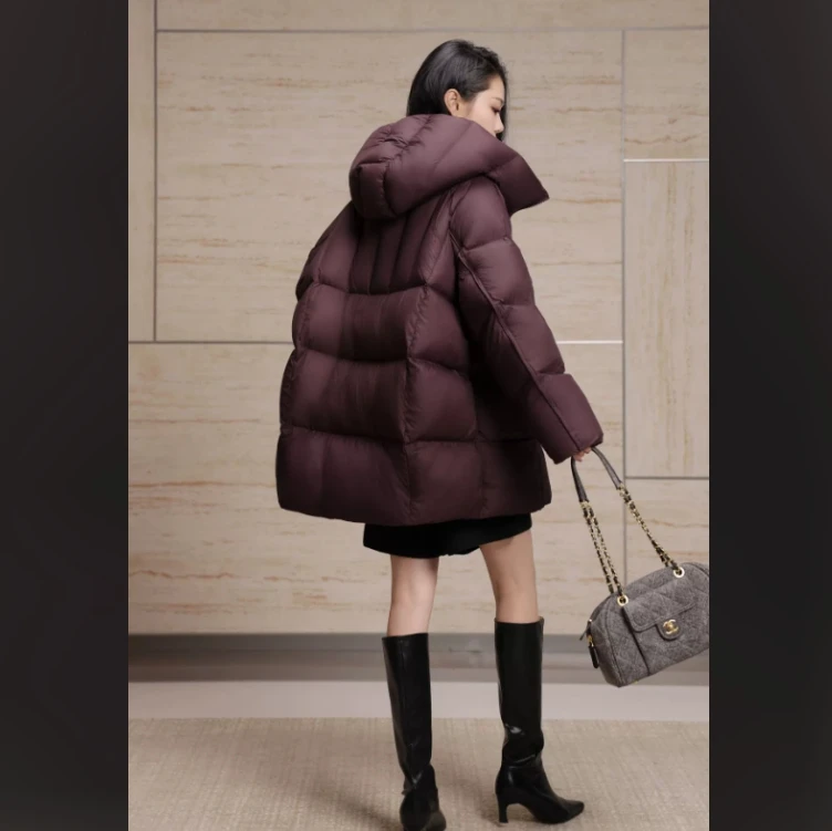 《0579》中长款鹅绒服连帽肤感羽绒服