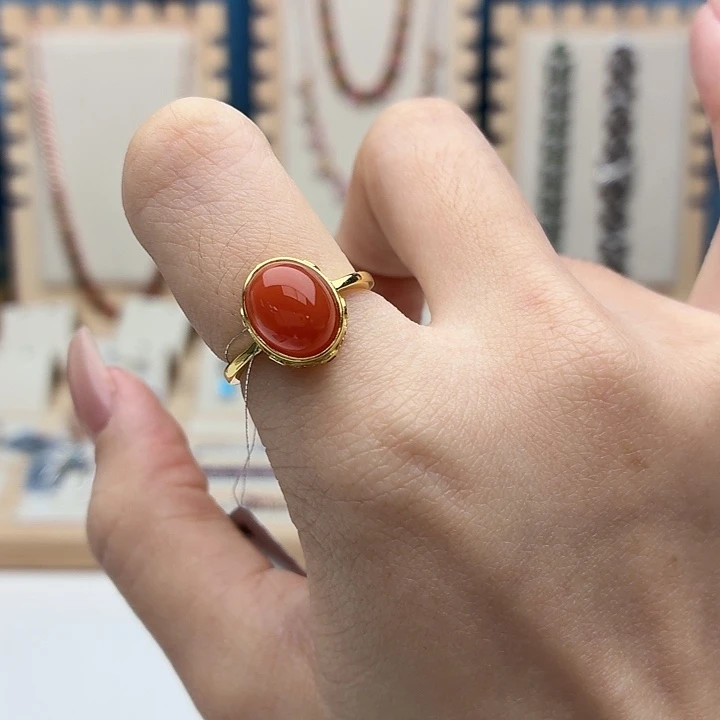 南红玛瑙银S925镶嵌戒指