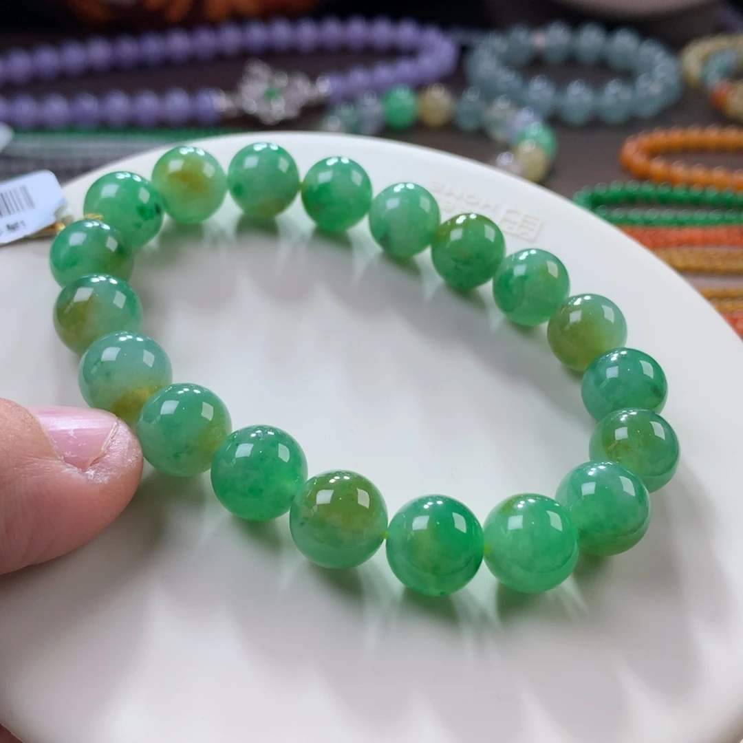 翡翠手链未镶嵌卡10 起冰黄加绿手串
