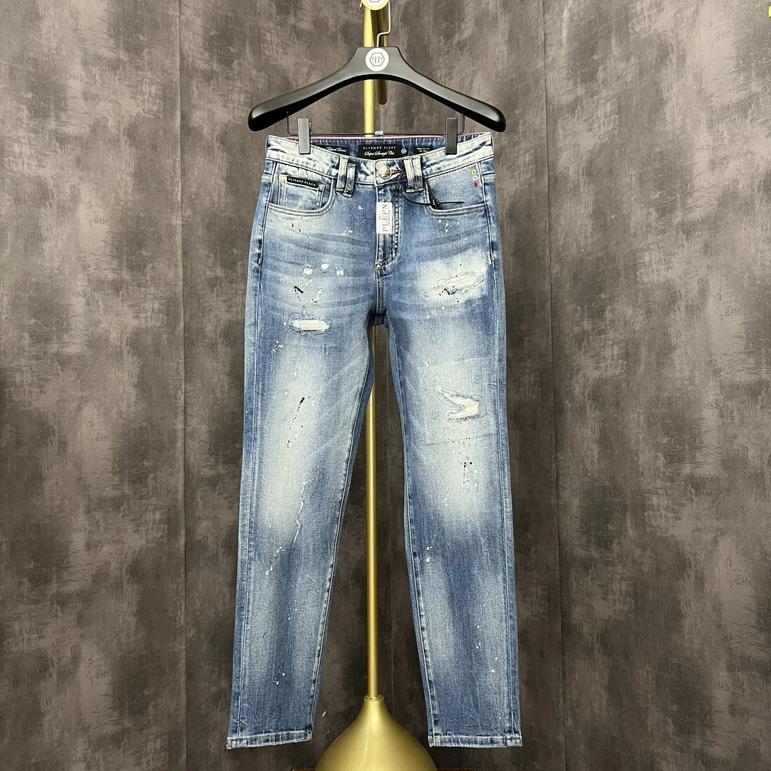 PLIPHPPPLEPN轻奢印花点缀经典蓝休闲百搭水洗直筒长裤牛仔裤男装