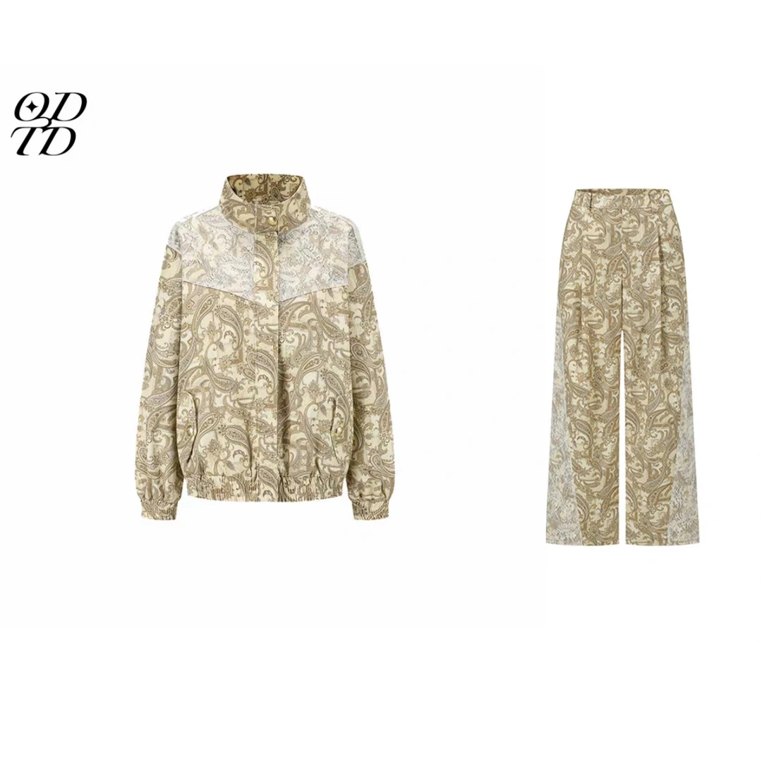 ODTD  25秋季新款波西米亚风百搭印花拼接蕾丝外套075/长裤077