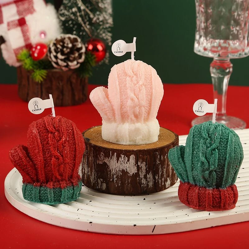 圣诞节毛线手套香氛蜡烛节日礼物ins拍照道具diy创意摆件新年装饰摆件/个