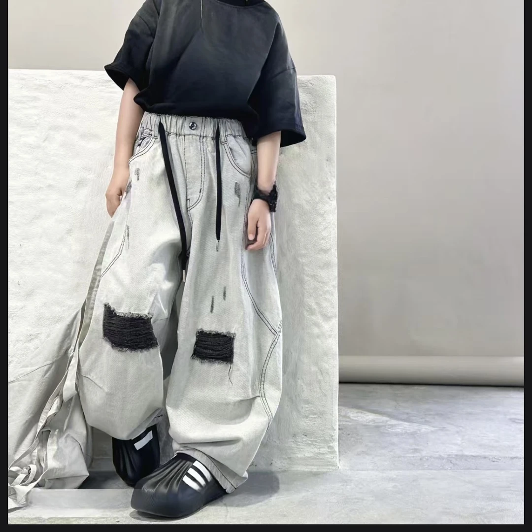 {定制}春季破洞潮酷儿童男童牛仔裤长裤时尚洋气