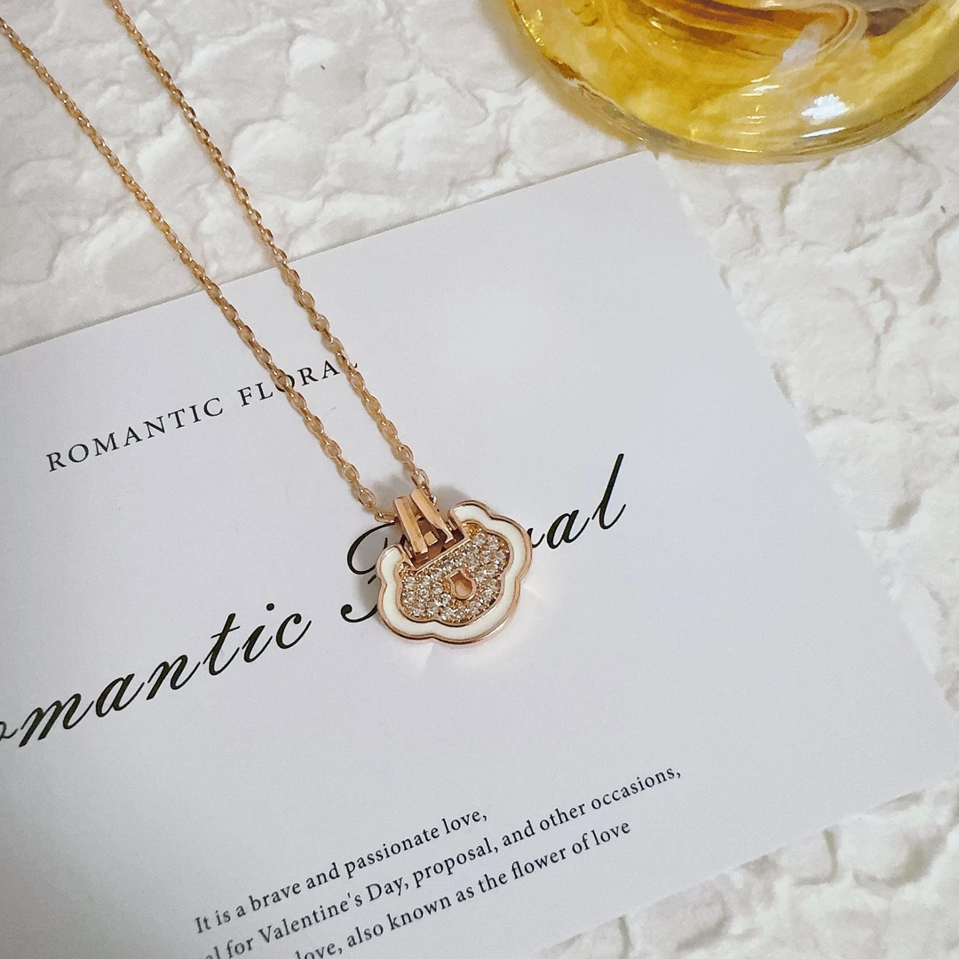 铜合金项链 4291 奶油色滴油如意锁项链