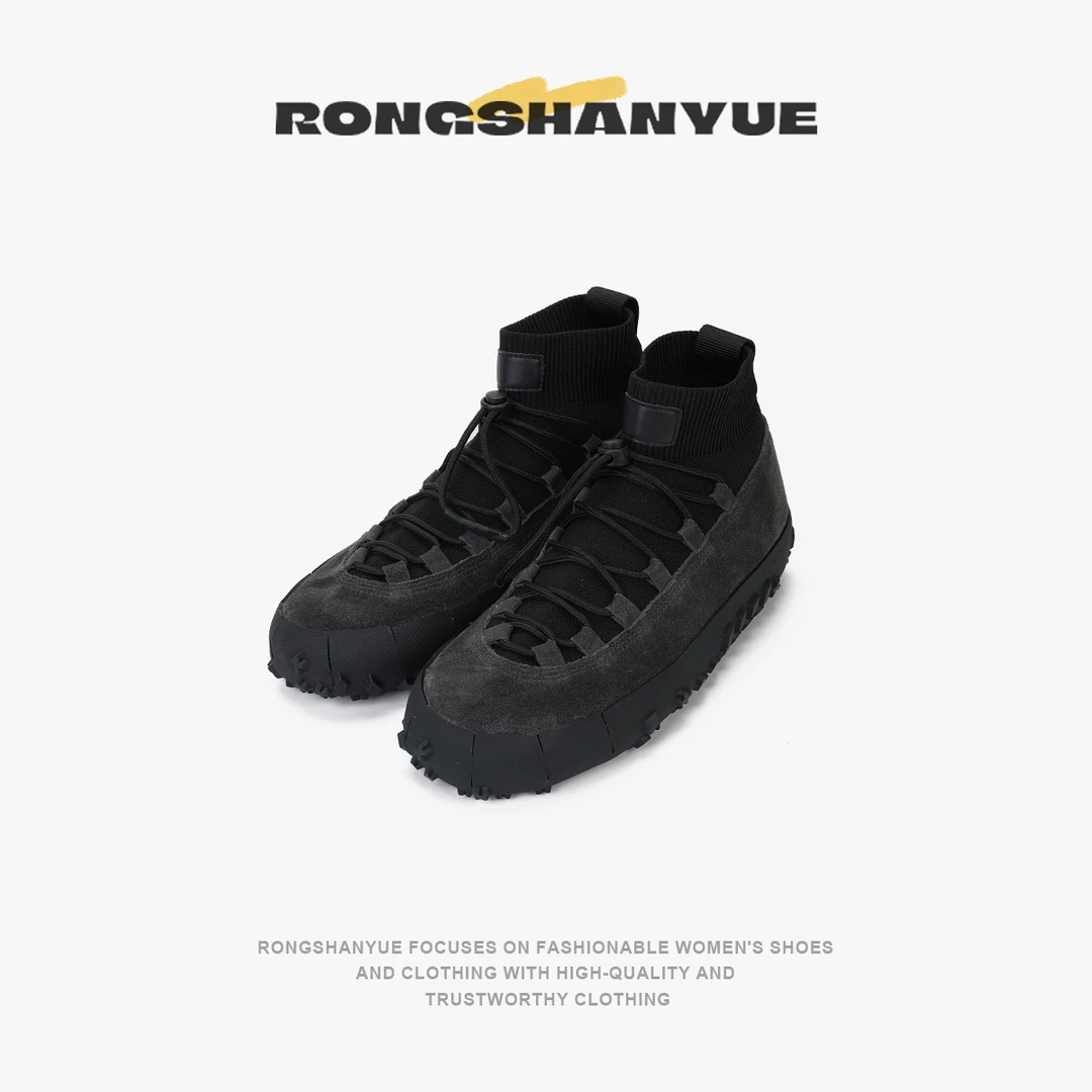 Rongshanyue抽绳子束口高帮登山鞋2025春夏新品休闲运动鞋B1182