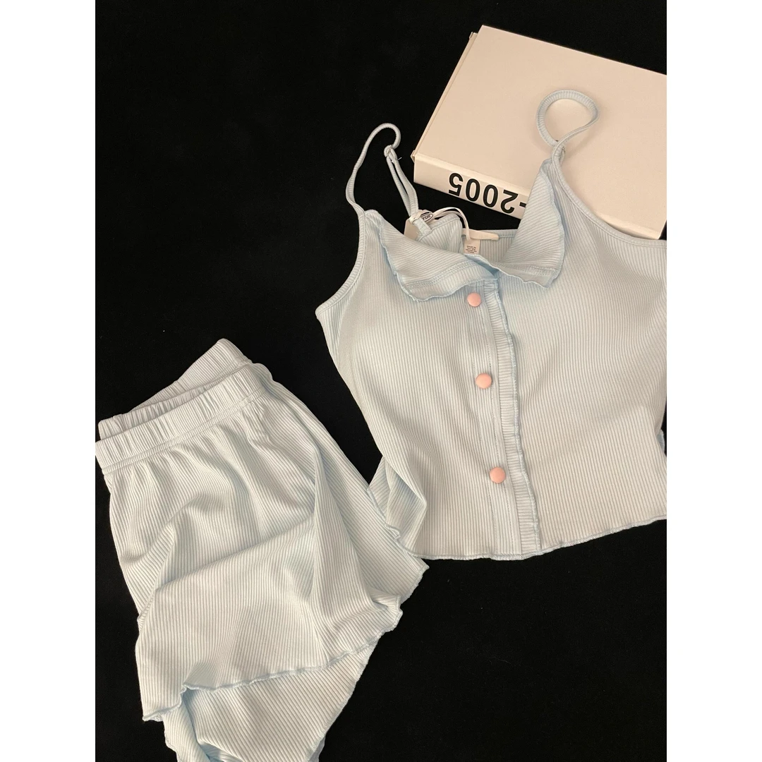 夏日清凉可爱少女简约纯色吊带睡衣女夏2025新款纯欲短裤家居服