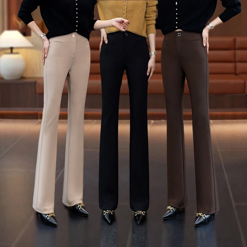 2025春秋季新款黑色休闲百搭微喇裤女修身显瘦时尚喇叭裤