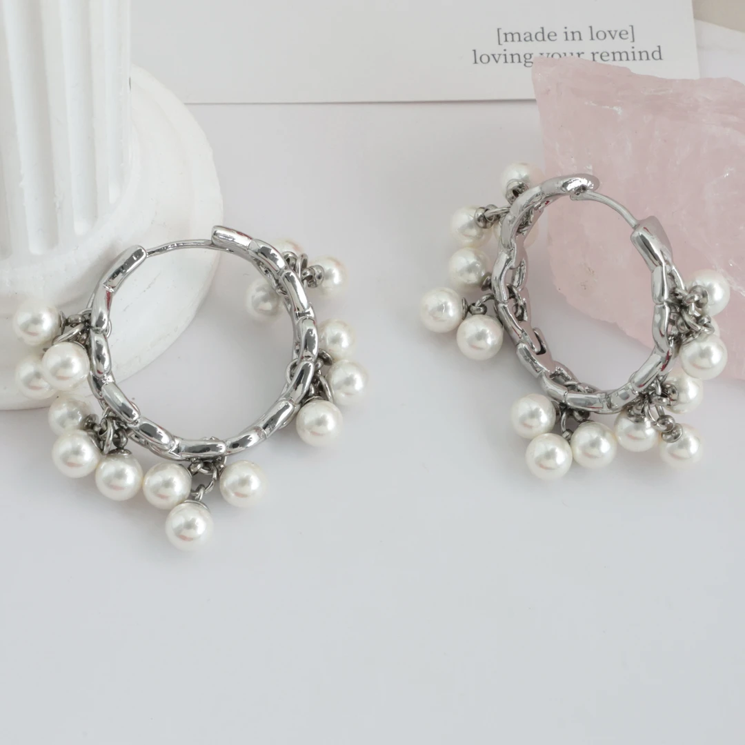 铜合金仿珍珠耳饰 05120大淇原创小众轻奢白珠不规则个性百搭耳扣