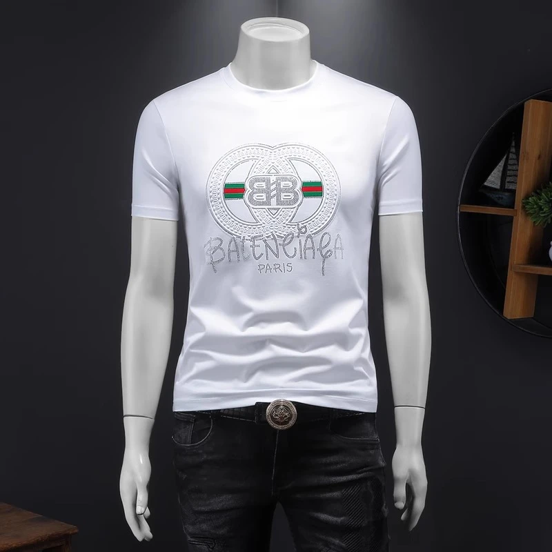 吉伦略索夏季丝光棉潮流男装3D短袖T恤内搭青年休闲大码压花体恤