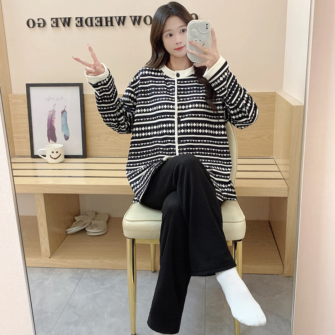 2025高级感秋冬季睡衣女长袖长裤冬季韩版休闲保暖女士家居服套装